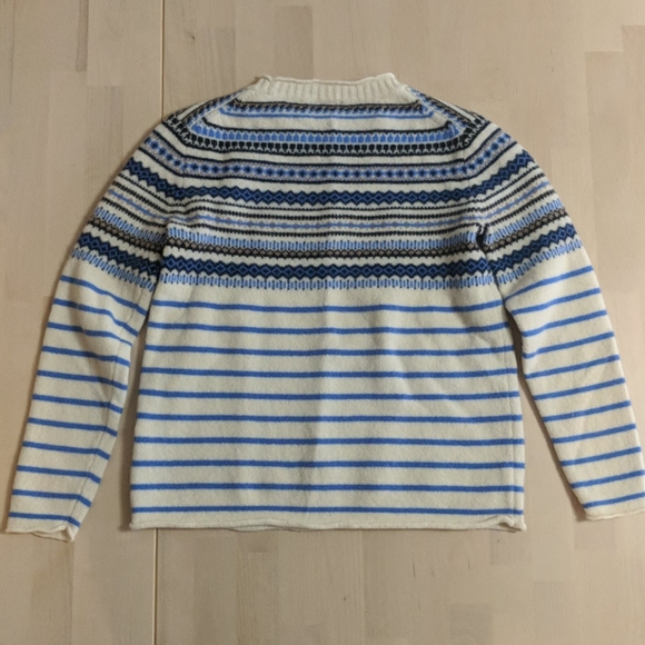 J Crew | Blue Wool Striped Fair Isle Sweater - Picture 3 of 12